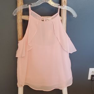 spaghetti strap sleeveless ruffled top in a peach blush color. NWT Small